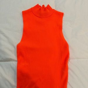 Bright Neon Orange Ribbed Zara Turtleneck Tank